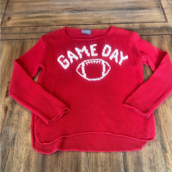 Wooden Ships Game Day Raglan Sleeve Red Knit Cotton Sweater Top S/M - Picture 9 of 16